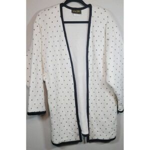 Vintage Adobe Wool Blend Cardigan Size 10 Open Front Black Cream Geometric Knit